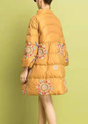 Modern Yellow Embroidered Button Fine Cotton Filled parka Winter