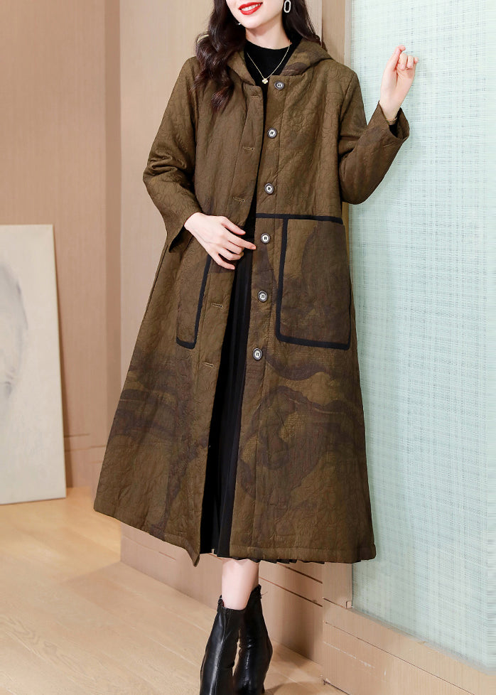 Modern Yellow Hooded Pockets Fine Cotton Filled Womens Coat Winter