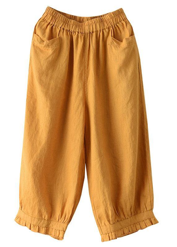 Modern Yellow Loose Ruffled Summer Casual Linen Pants - SooLinen