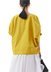 Modern Yellow Patchwork Wrinkled Cotton Shirts Summer