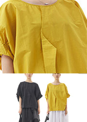 Modern Yellow Patchwork Wrinkled Cotton Shirts Summer
