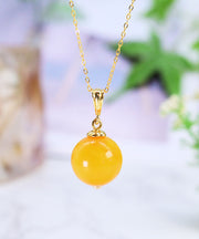 Modern Yellow Sterling Silver Overgild Amber Beeswax Round Pendant Necklace