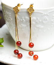 Modern Yellow Sterling Silver Overgild Inlaid Amber Beeswax Drop Earrings