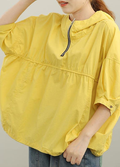 Modern Yellow hooded zippered Top Summer - SooLinen