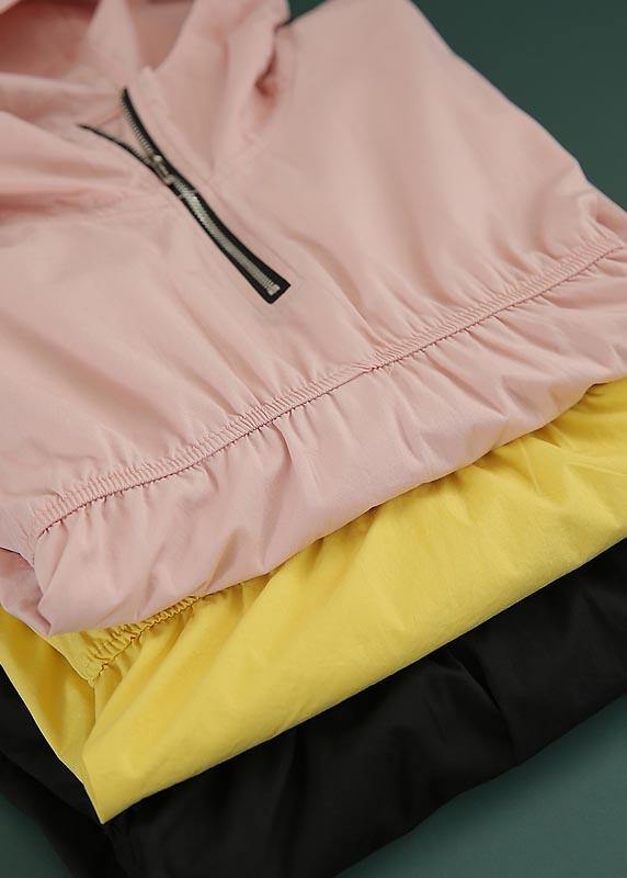 Modern Yellow hooded zippered Top Summer - SooLinen