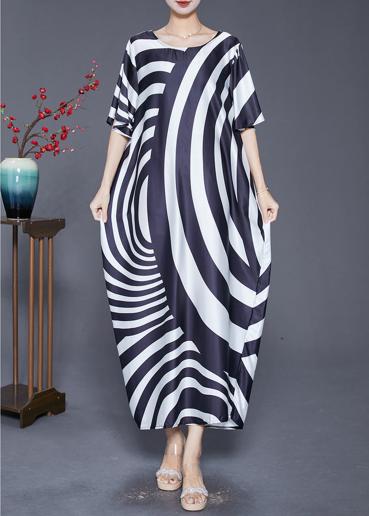 Modern Zebra Pattern Draping Silk Long Dress Summer