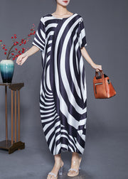 Modern Zebra Pattern Draping Silk Long Dress Summer