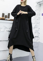 Modern asymmetric cotton clothes Women Fashion Ideas black long sleeve Maxi Dresses fall - SooLinen