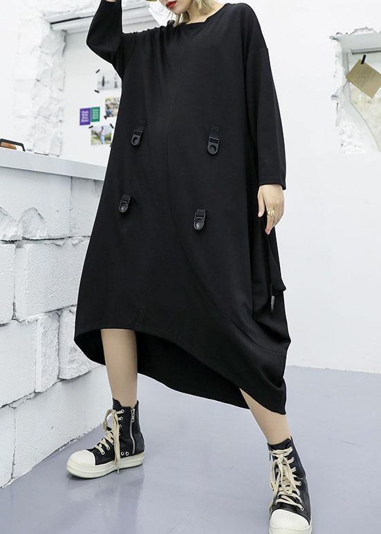 Modern asymmetric cotton clothes Women Fashion Ideas black long sleeve Maxi Dresses fall - SooLinen