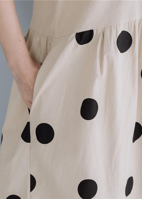Modern beige dotted cotton Tunics v neck long summer Dress - SooLinen