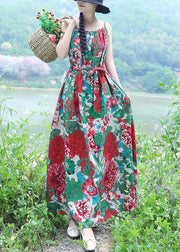 Modern big hem cotton clothes Tunic Tops green prints Dresses summer - SooLinen