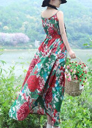 Modern big hem cotton clothes Tunic Tops green prints Dresses summer - SooLinen
