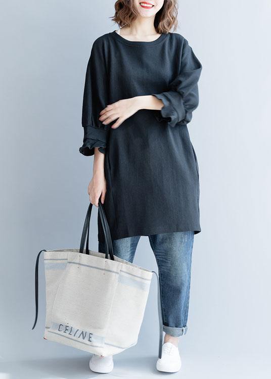 Modern black Cotton Tunic lantern sleeve daily fall Dress - SooLinen