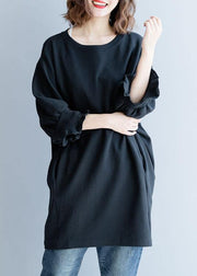 Modern black Cotton Tunic lantern sleeve daily fall Dress - SooLinen