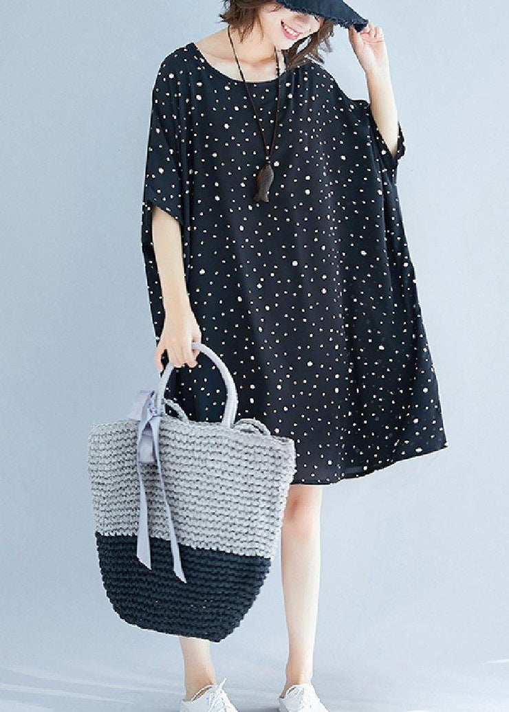 Modern black Cotton dresses dotted short summer Dresses - SooLinen