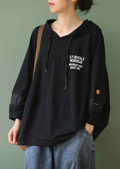 Modern black Letter clothes For Women hooded patchwork oversized tops - SooLinen