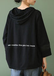 Modern black Letter clothes For Women hooded patchwork oversized tops - SooLinen