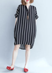 Modern black Wardrobes striped Plus Size summer shirt Dress - SooLinen