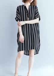 Modern black Wardrobes striped Plus Size summer shirt Dress - SooLinen