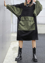 Modern black clothes Women o neck patchwork loose fall Dress - SooLinen