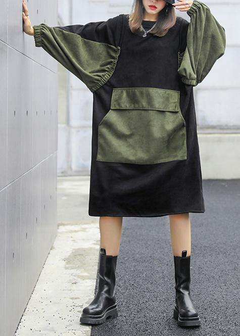 Modern black clothes Women o neck patchwork loose fall Dress - SooLinen
