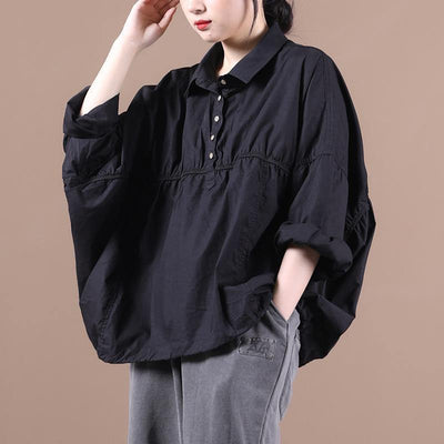 Modern black clothes lapel Cinched baggy blouse - SooLinen