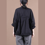 Modern black clothes lapel Cinched baggy blouse - SooLinen