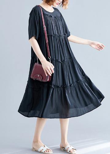 Modern black cotton Tunics o neck Cinched Maxi summer Dress - SooLinen