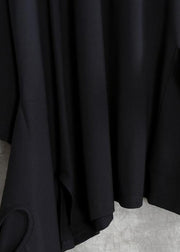 Modern black cotton blouses for women asymmetric daily shirts - SooLinen