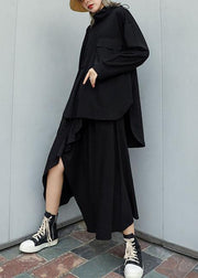 Modern black cotton linen asymmetric Ruffles fall skirt - SooLinen