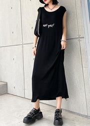 Modern black cotton quilting clothes o neck sleeveless Robe summer Dresses - SooLinen