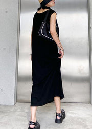 Modern black cotton quilting clothes o neck sleeveless Robe summer Dresses - SooLinen