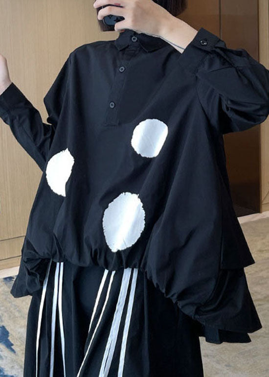 Modern black low high design Peter Pan Collar dot Patchwork Shirt tops Spring