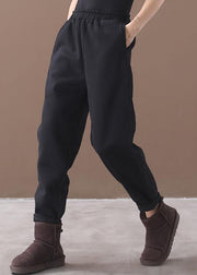 Modern black pants stylish thick elastic waist Sewing casual trousers - SooLinen