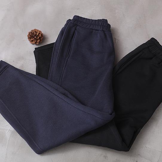 Modern black pants stylish thick elastic waist Sewing casual trousers - SooLinen