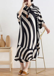 Modern black striped chiffon clothes For Women Fabrics lapel Batwing Sleeve long summer Dresses - SooLinen