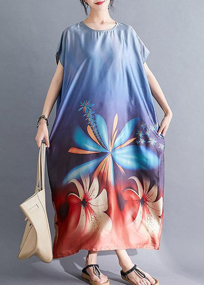 Modern blue prints tunic pattern Batwing Sleeve summer Dresses - SooLinen