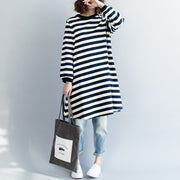 Modern blue white striped Cotton clothes For Women Korea Dresses spring o neck Dresses