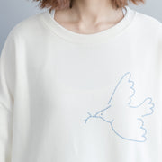 Modern cotton crane tops Korea O neck Shirts white cotton blouse spring