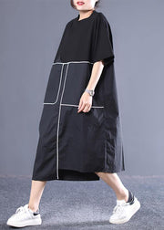 Modern cotton dresses Sweets Cotton Round Neck Spliced Short Sleeve Dress - SooLinen