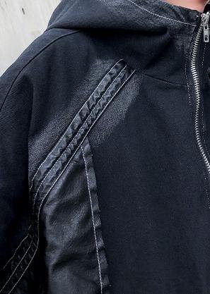 Modern denim black Plus Size for women Sewing zippered patchwork coats - SooLinen
