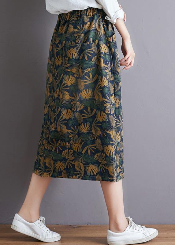 Modern elastic waist pockets cotton skirt Tutorials floral Art skirt fall - SooLinen