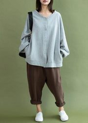 Modern gray cotton linen tops women lantern sleeve Button Down oversized fall shirts - SooLinen