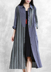 Modern gray striped Fashion clothes Outfits lapel asymmetric outwear - SooLinen