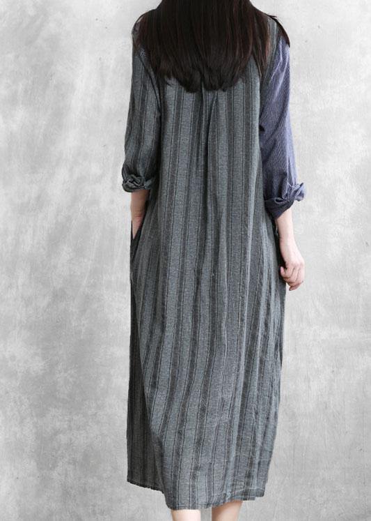 Modern gray striped Fashion clothes Outfits lapel asymmetric outwear - SooLinen