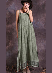 Modern green sleeveless linen Robes side open loose summer Dress - SooLinen