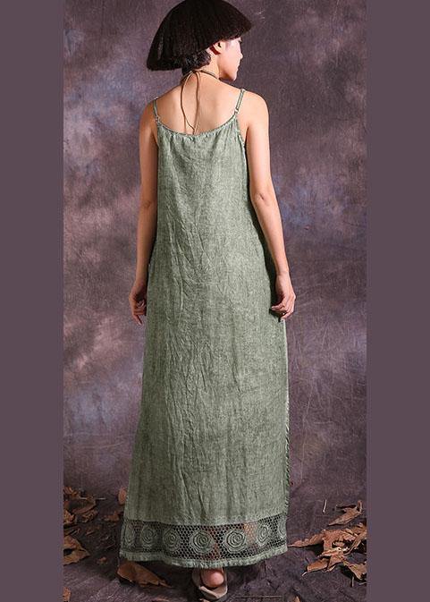 Modern green sleeveless linen Robes side open loose summer Dress - SooLinen