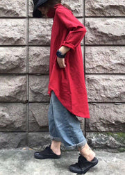 Modern high neck cotton clothes For Women Inspiration red blouses autumn - SooLinen