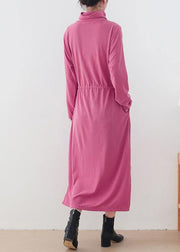 Modern high neck drawstring dresses Tutorials pink loose Dresses - SooLinen