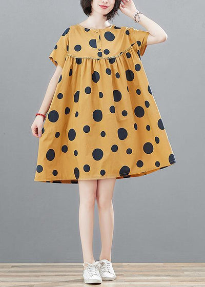 Modern high waist cotton summerclothes Fabrics yellow dotted tops - SooLinen